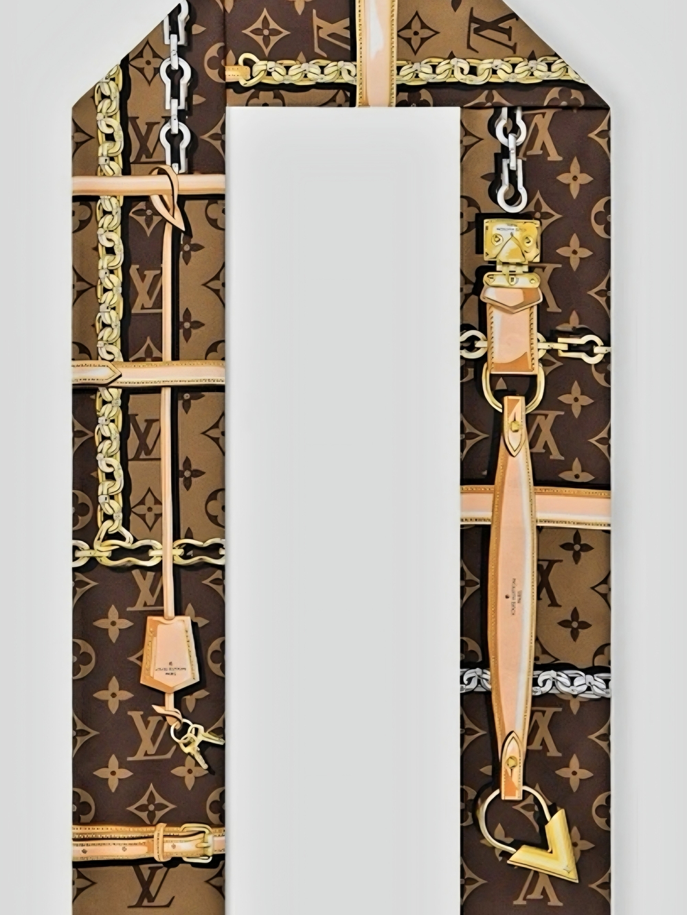 Louis Vuitton Monogram Twilly Scarf in Brown & Tan with Gold Accents